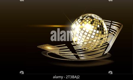 Discokugel mit goldenen Linien auf dunklem Hintergrund. Vektor. Stock Vektor