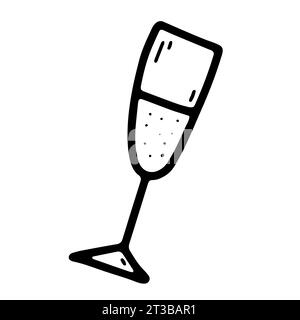 Doodle Vektor Glas für Prosecco, Champagner. Festlicher Drink auf weißem Hintergrund isoliert. Weinglas für die festliche Dekoration, Neujahr, Weihnachten Stock Vektor