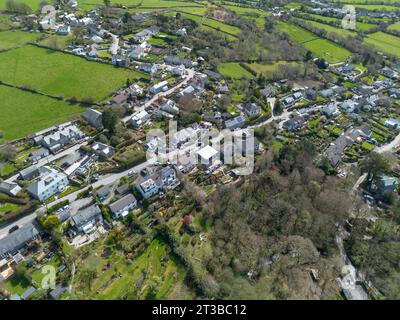 Aus der Vogelperspektive von St. Breward Village, Bodmin, Cornwall, Großbritannien Stockfoto