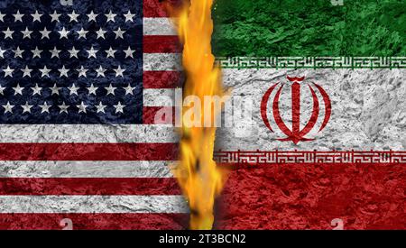 Die USA und der Iran konflikten als geopolitischer Krieg und Krise zwischen amerikanischer und iranischer Gouvertierung und Sicherheitskonzept und -stru im Nahen Osten Stockfoto
