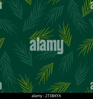 Abstraktes, einfarbiges grünes Weihnachtsbaummuster. Fichtenzweige. Für Tapeten, Stoff, Verpackung, Hintergrund. Stock Vektor