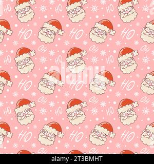 Lustiger Weihnachtsmann. Nahtloses Muster. Niedliche Weihnachtsfiguren im Retro-Cartoon-Stil. Für Tapeten, Stoff, Verpackung, Hintergrund Stock Vektor