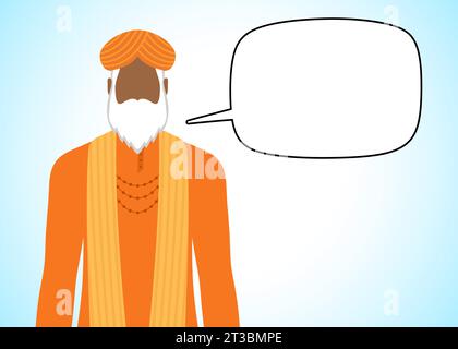 Religiöser Führer der Hindus mit leerer Sprechblase, Vektorillustration. Stock Vektor