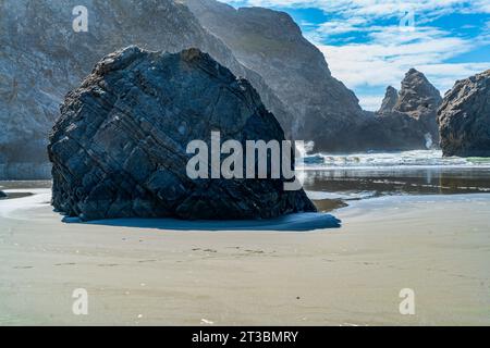 Ein Blick auf die Felsformationen am Meyers Creek Beach im Bundesstaat Oregon. Stockfoto