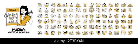 Produktiver Workflow, Zeitmanagement, Investitionsstrategie und Planung. Konzept zur Karriereentwicklung, Illustrationen für Unternehmen. Stock Vektor