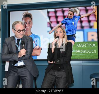 Mailand, Italien. Oktober 2023. Mailand, Italien Accademia Milano Calcio Präsentation in Zusammenarbeit mit den langobardischen Sportinstitutionen und Martina Rosucci, Fußballspielerin Juventus Women und der italienischen Nationalmannschaft auf dem Foto: Credit: Independent Photo Agency/Alamy Live News Stockfoto