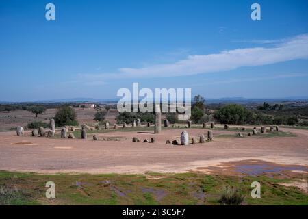 Xerez Megalithic Enclosure, Cromeleque do Xerez Monsaraz, Alentejo, Portugal Stockfoto