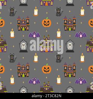 Halloween Friedhof Nacht Nahtloses Muster Design Stockfoto