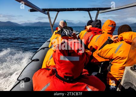 Moresby Explorers Zodiac Tour im Gwaii Haanas National Park Reserve, Haida Gwaii, British Columbia, Kanada [keine Veröffentlichungen; nur redaktionelle Lizenzierung] Stockfoto