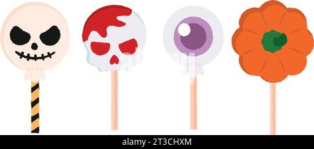 Set von niedlichen halloween Süßigkeiten Ikonen Vektor Illustration Stock Vektor