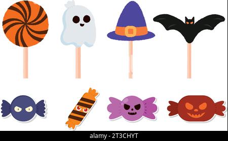 Set von niedlichen halloween Süßigkeiten Ikonen Vektor Stock Vektor