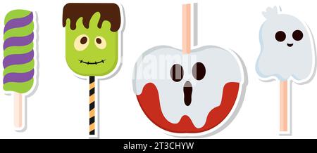 Set von niedlichen halloween Süßigkeiten Ikonen Vektor Stock Vektor