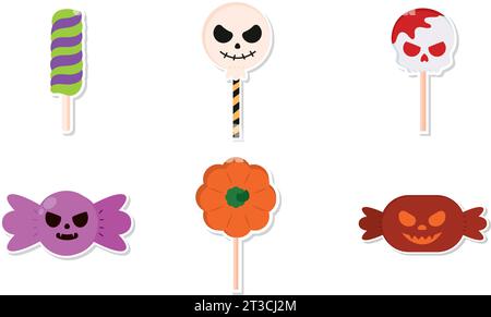 Set von niedlichen halloween Süßigkeiten Ikonen Vektor Stock Vektor