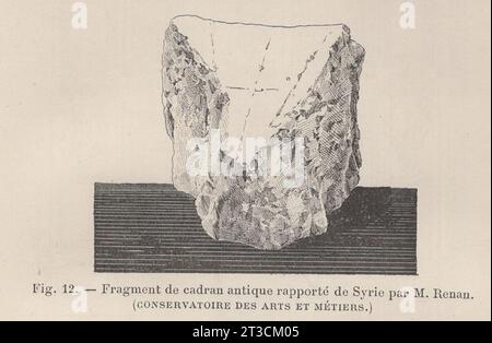 Les Arts de l'Ameublement : L'Horlogerie , Paris , Librairie CH. Delagrave. /antikes französisches Buch des 19. Jahrhunderts / Fig. 12.- Fragment de cardan antique rapporté de Syrie par M. Renan ( Conservatoire des Arts et Métiers ) / Fragment eines antiken Gimbal, das von Renan aus Syrien zurückgebracht wurde / Conservatory of Arts and Crafts / Ernest Renan französischer Orientalist Stockfoto