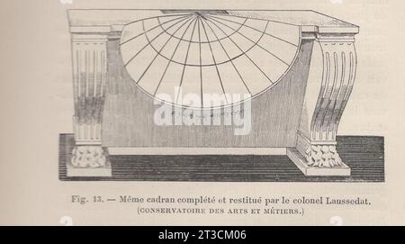 Les Arts de l'Ameublement : L'Horlogerie , Paris , Librairie CH. Delagrave. /Antikes französisches Buch aus dem 19. Jahrhundert / Fig. 13.- Méme cadran complété et restitué par le Colonel Laussedat ( Conservatoire des Arts et Métiers ) / dieselbe Sonnenuhr vollendet und restauriert von Oberst Laussedat / Aimé Laussedat / französischer Wissenschaftler Stockfoto