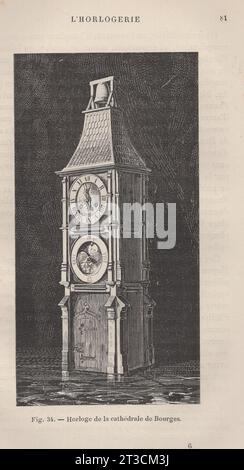 Les Arts de l'Ameublement : L'Horlogerie , Paris , Librairie CH. Delagrave. /Antikes französisches Buch aus dem 19. Jahrhundert / Fig. 34.- Horloge de la cathédrale de Bourges / Horloge astronomique de Bourges / cathédrale Saint-Etienne / Jean Fusoris / Bourges Kathedrale Uhr / Bourges astronomische Uhr war ein Geschenk für Karl VII. (Der kleine König von Bourges) Stockfoto