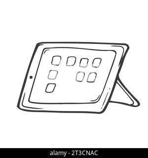 Doodle eines digitalen Tablets – Schwarzweiß-Illustration. Hand gezeichneter Kritzelvektor Stock Vektor