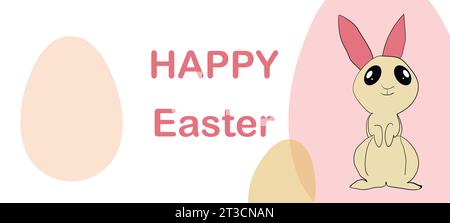 Osterhintergrund mit Eiern, Kaninchen. Frohe Ostern Banner. Vorlage Design für Grußkarte, Postkarte, Header für Website, Tapete, Poster. Urlaub Stock Vektor