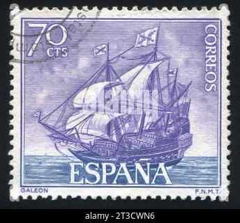 SPANIEN - CA. 1964: Marke gedruckt von Spanien, zeigt Galleon, ca. 1964 Stockfoto