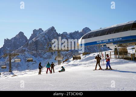 Skigebiet Passo San Pellegrino-Falcade, Tre Valli, Pala-Gruppe, Dolomitengruppe, Provinzen Belluno, Falcade, Belluno, Italien Stockfoto