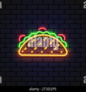 Taco Icon Neon für Dekorationsdesign. Vektorabbildung Stock Vektor