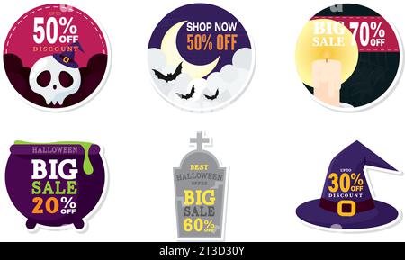 Set von halloween Rabattaufklebern Vektor Stock Vektor