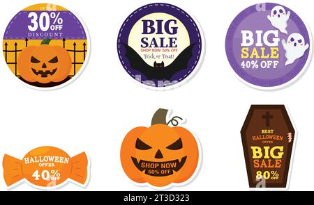 Set von halloween Rabattaufklebern Vektor Stock Vektor