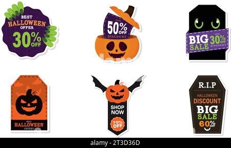 Set von halloween Rabattaufklebern Vektor Stock Vektor