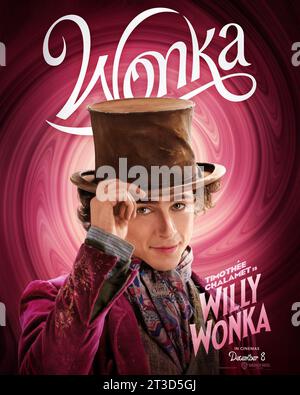 ERSCHEINUNGSDATUM: 15. Dezember 2023. TITEL: Wonka. STUDIO: Warner Bros. REGIE: Paul King. HANDLUNG: Die Geschichte konzentriert sich speziell auf den jungen Willy Wonka und wie er die Oompa-Loompas auf einem seiner frühesten Abenteuer kennenlernte. DIE HAUPTROLLE: TIMOTHEE CHALAMET als Willy Wonka Poster Art (Credit Image: © Warner Bros/Entertainment Pictures/ZUMAPRESS.com) NUR REDAKTIONELLE VERWENDUNG! Nicht für kommerzielle ZWECKE! Stockfoto