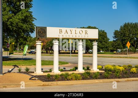 Waco, Texas – 23. September 2023: Unterschrift der Baylor University auf dem Campus der Baylor University in Waco, Texas. Stockfoto