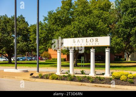 Waco, Texas – 23. September 2023: Unterschrift der Baylor University auf dem Campus der Baylor University in Waco, Texas. Stockfoto