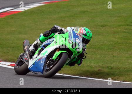 Max Cook – Cheshire Mouldings Kawasaki – Fahrt mit Kawasaki 30 in den 2023 britischen Superbikes in Brands Hatch im Oktober 2023 Stockfoto