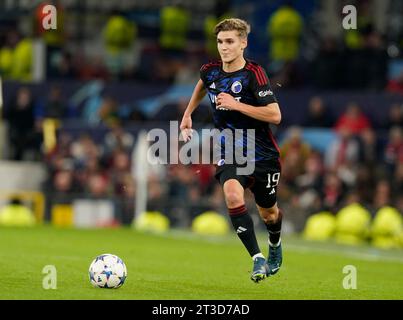 MANCHESTER, GROSSBRITANNIEN. Oktober 2023. Elias Jelert vom FC Kopenhagen während des UEFA Champions League-Spiels in Old Trafford, Manchester. Der Bildnachweis sollte lauten: Andrew Yates/Sportimage Credit: Sportimage Ltd/Alamy Live News Stockfoto