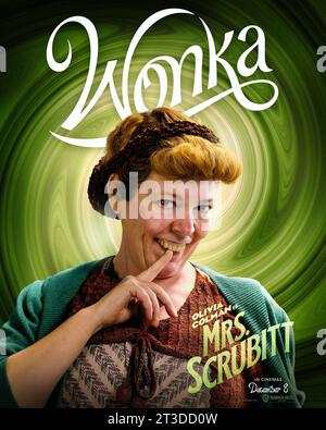 ERSCHEINUNGSDATUM: 15. Dezember 2023. TITEL: Wonka. STUDIO: Warner Bros. REGIE: Paul King. HANDLUNG: Die Geschichte konzentriert sich speziell auf den jungen Willy Wonka und wie er die Oompa-Loompas auf einem seiner frühesten Abenteuer kennenlernte. OLIVIA COLMAN als Mrs. Scrubbit Poster Art (Credit Image: © Warner Bros/Entertainment Pictures/ZUMAPRESS.com) NUR REDAKTIONELLE VERWENDUNG! Nicht für kommerzielle ZWECKE! Stockfoto