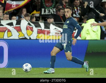 Sergino Dest von PSV Eindhoven während der UEFA Champions League, Gruppe B Fußballspiel zwischen RC Lens (RCL) und PSV Eindhoven am 24. Oktober 2023 im Stade Bollaert-Delelis in Lens, Frankreich Stockfoto