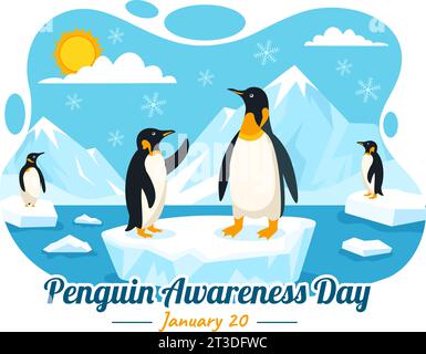 Pinguin Awareness Day Vektor-Illustration am 20. Januar mit Pinguinen und Eisberg, um Tiere in flachem Cartoon Hintergrund Design zu erhalten Stock Vektor