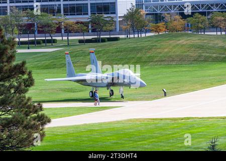 Boeing/McDonnell Douglas F-15A Eagle Fighter Jet bei der United States Air Force Academy in Colorado Springs, Colorado. Stockfoto