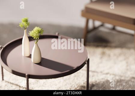 Küche, Badezimmer, weiße Fliesen, Waschbecken, Fensterrahmen mit Sonnenlicht. 3D-Rendering. Stockfoto