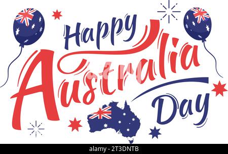 Happy Australia Day Vektor-Illustration am 26. Januar mit Karte und australischer Flagge für Banner oder Poster in flachem Cartoon Hintergrund Design Stock Vektor