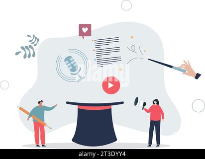 Content Making für Marketing Influencer und Online-Blogs.Podcast in sozialen Medien oder Websites als kreative Redakteurin arbeiten. Stock Vektor
