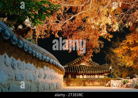 Nachtansicht auf das Dorf Gyochon Hanok im Herbst in Gyeongju, Korea Stockfoto