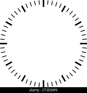 Leeres mechanisches Zifferblatt unterteilt in Sekunden und Minuten. Rundmeterskala. Zifferblatt anzeigen. Timer-Vorlage. Einfaches Zifferblatt. Vektorabbildung ein Stock Vektor