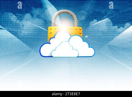 Cloud-Computing. Cloud-Technologie, Cloud-Server über futuristischem technologischen Hintergrund.3d-Abbildung Stockfoto