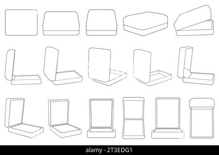 Abbildung: Verschiedene Ringkästen isoliert auf weiß Stockfoto