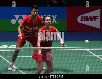 Cesson Sevigne, Frankreich. Oktober 2023. Gloria Emanuelle Widjaja und Dejan Ferdinansyah aus Indonesien während der Yonex Internationaux de France 2023, Super 750 Badminton HSBC BWF World Tour am 24. Oktober 2023 in der Glaz Arena in Cesson-Sévigné, Frankreich. Foto: Laurent Lairys/ABACAPRESS.COM Credit: Abaca Press/Alamy Live News Stockfoto