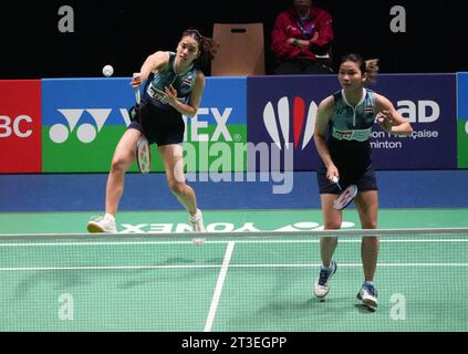 Cesson Sevigne, Frankreich. Oktober 2023. J. Kititharakul und R. Prajongjai aus Thaillande während der Yonex Internationaux de France 2023, Super 750 Badminton HSBC BWF World Tour am 24. Oktober 2023 in der Glaz Arena in Cesson-Sévigné, Frankreich. Foto: Laurent Lairys/ABACAPRESS.COM Credit: Abaca Press/Alamy Live News Stockfoto