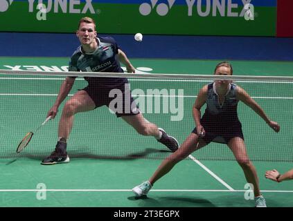 Cesson Sevigne, Frankreich. Oktober 2023. Robin TABELING und Selena PIEK aus Nederland während der Yonex Internationaux de France 2023, Super 750 Badminton HSBC BWF World Tour am 24. Oktober 2023 in der Glaz Arena in Cesson-Sévigné, Frankreich. Foto: Laurent Lairys/ABACAPRESS.COM Credit: Abaca Press/Alamy Live News Stockfoto