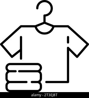 Weißes T-Shirt am Kleiderbügel und gefaltete Kleidung. Symbol für Wäsche und Sauberkeit. Symbol für perfekte Pixel Stock Vektor