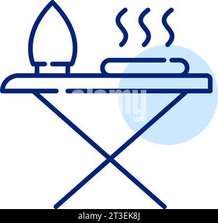 Bügelkleidung. Brett, Bügeleisen und heiß gefaltete Kleidung. Symbol für perfekte Pixel Stock Vektor