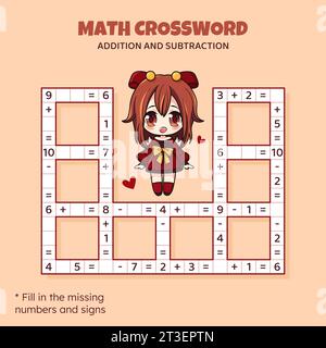 Mathematisches Kreuzworträtsel. Addition und Subtraktion. Stock Vektor